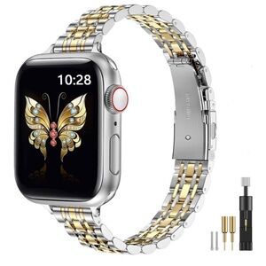 NEW! 42mm Two-Tone Silver and Gold Metal Link Band for Apple Watch